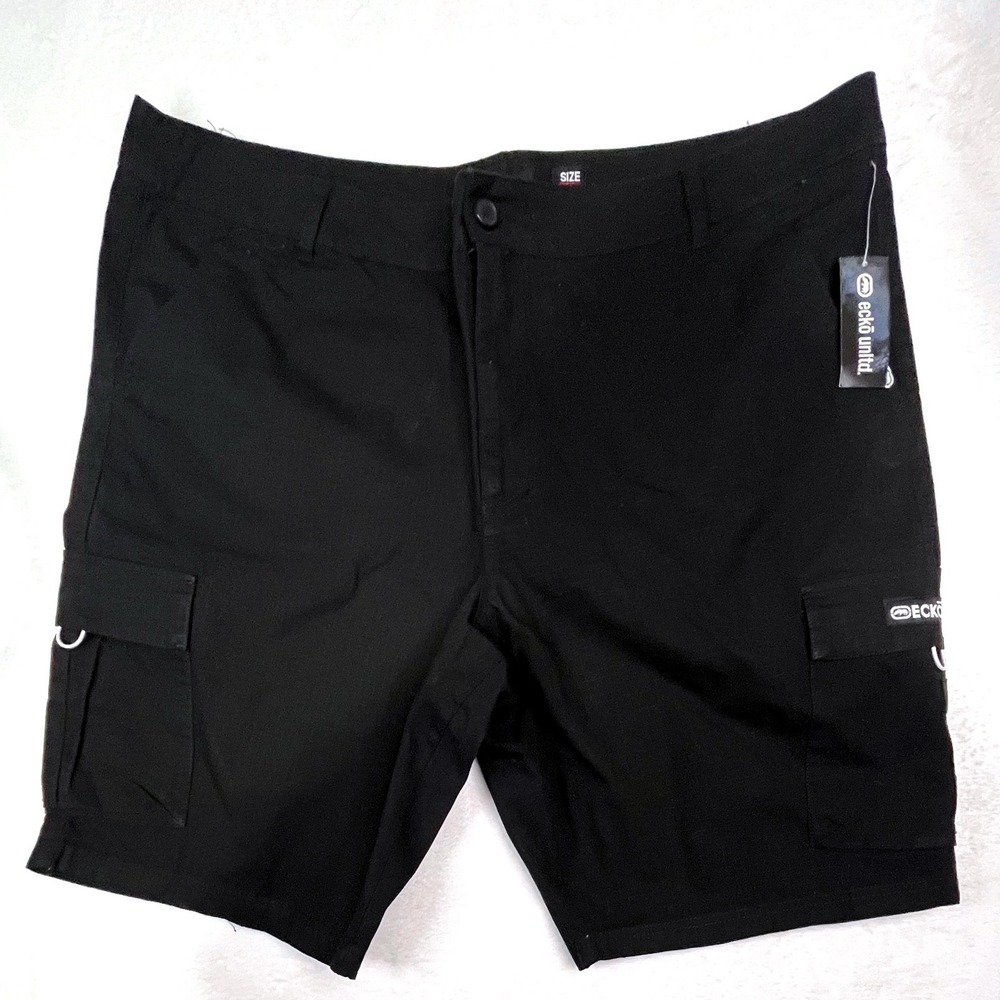 Ecko Unltd Cargo Shorts Mens 44 Black NWT Rip Streetwear Utility D-Ring